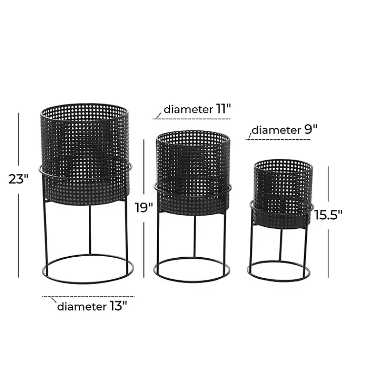 Planters-Kirklands Home Metal Basket Weave Planters, Set of 3 Black