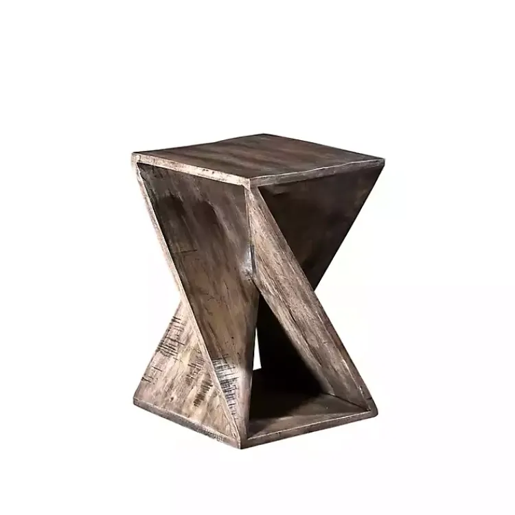 Accent & End Tables-Kirklands Home Geometric Twist Wood Accent Table Tan