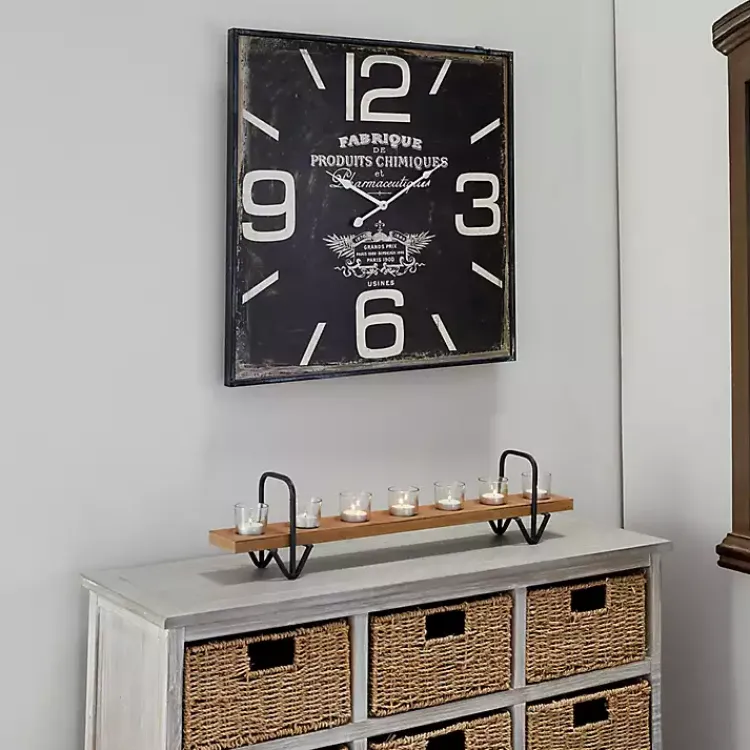 Clocks-Kirklands Home Black Distressed Wood Face Square Clock