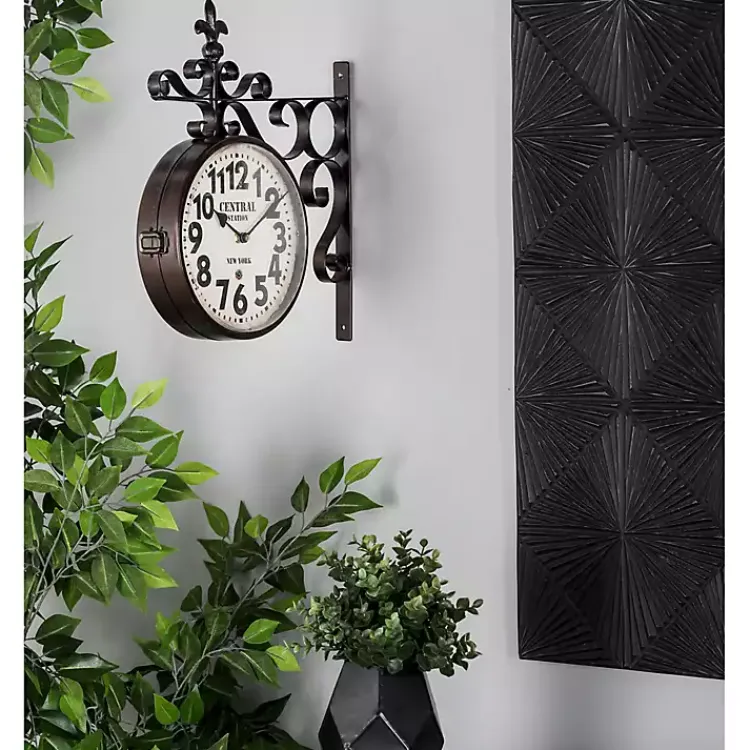 Clocks-Kirklands Home Black Iron Double Sided Scroll Wall Clock