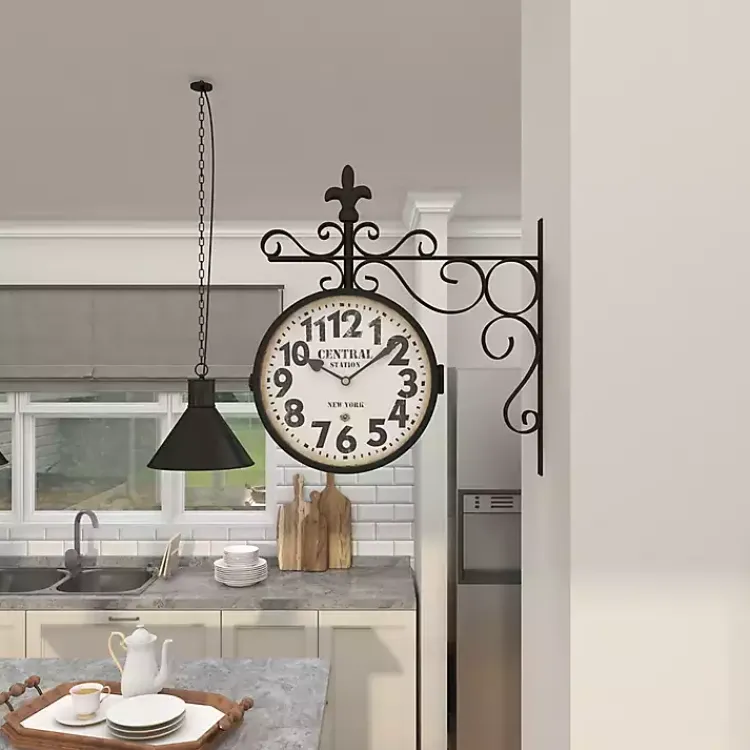 Clocks-Kirklands Home Black Iron Double Sided Scroll Wall Clock