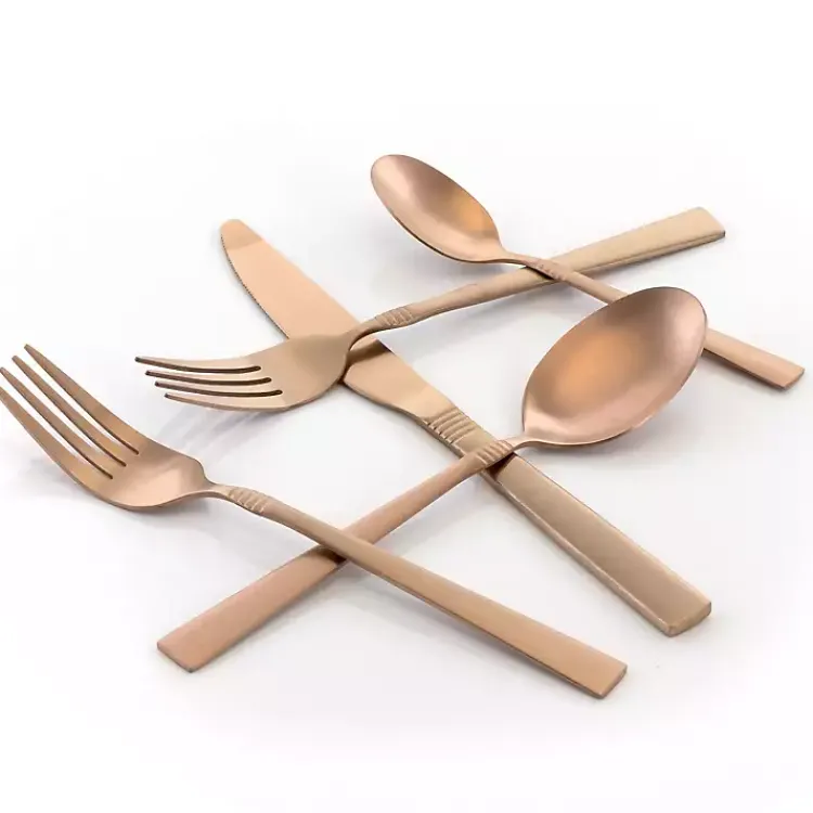 Flatware & Cutlery-Kirklands Home Matte Rose Gold Rounded 20-pc. Flatware Set