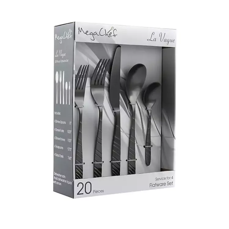 Flatware & Cutlery-Kirklands Home Matte Black Steel Diagonal 20-pc. Flatware Set