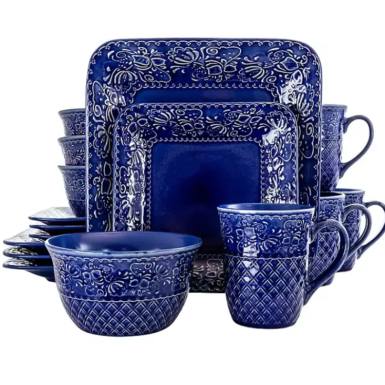 Dinnerware-Kirklands Home Indigo Lotus Square 16-pc. Dinnerware Set Blue