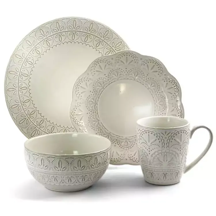 Dinnerware-Kirklands Home Lace Embossed 16-pc. Dinnerware Set White
