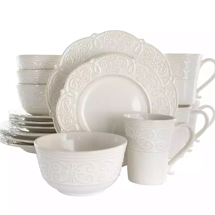 Dinnerware-Kirklands Home Embossed Scalloped 16-pc. Dinnerware Set White