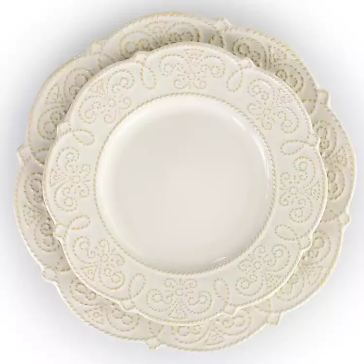 Dinnerware-Kirklands Home Embossed Scalloped 16-pc. Dinnerware Set White