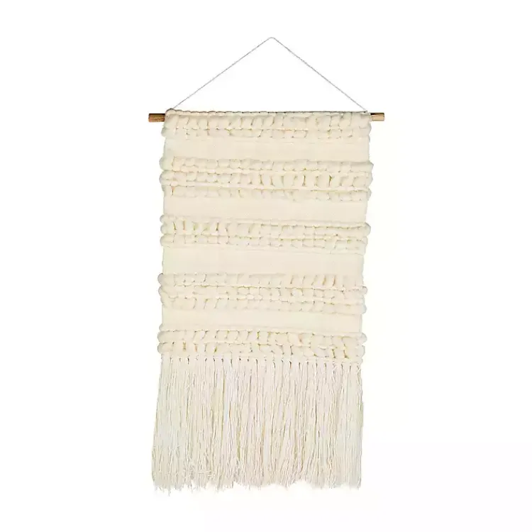 Wall Plaques-Kirklands Home Cream Woven Fringe Macrame Wall Hanging Ivory