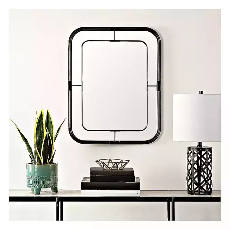Decorative Mirrors-Kirklands Home Black Metal Rounded Corner Frame Wall Mirror