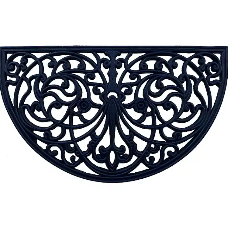 Doormats-Kirklands Home Rubber Halfmoon Flower Doormat Black