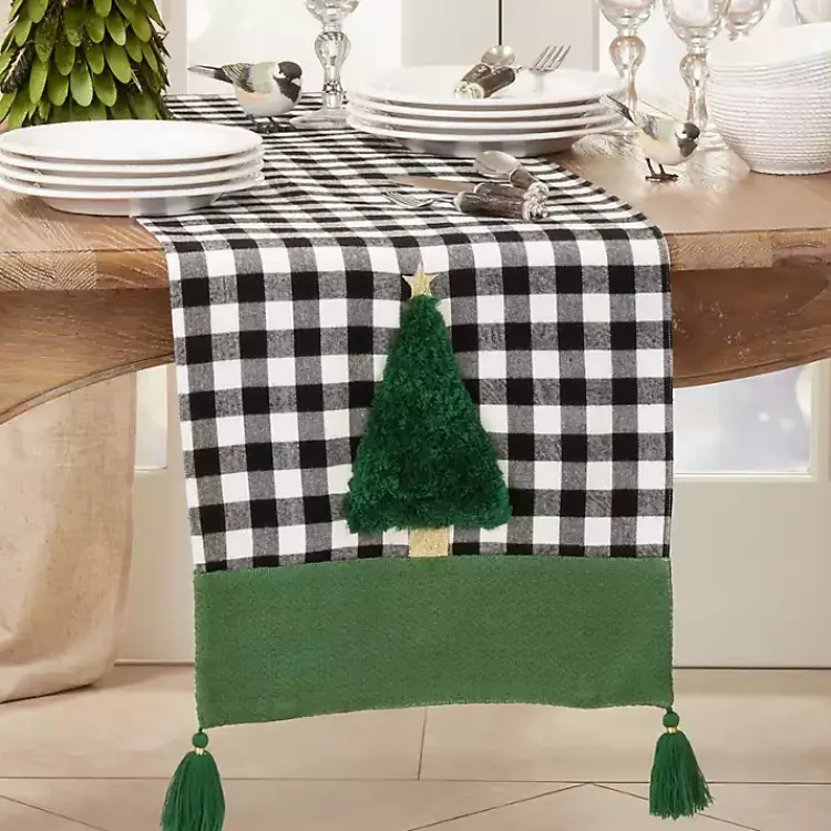 Table Linens-Kirklands Home Black Buffalo Check Christmas Tree Table Runner