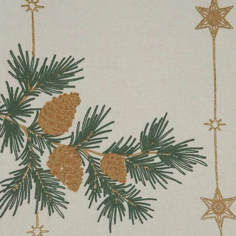 Table Linens-Kirklands Home Natural Embroidered Pinecone Table Runner