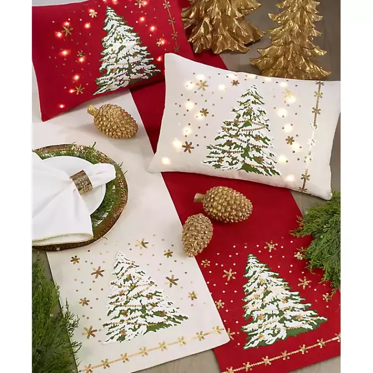 Table Linens-Kirklands Home Frosted Christmas Tree and Snowflakes Table Runner