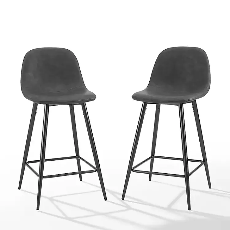 Bar Stools & Counter Height Stools-Kirklands Home Rorke Faux Leather Counter Stools, Set of 2 Black