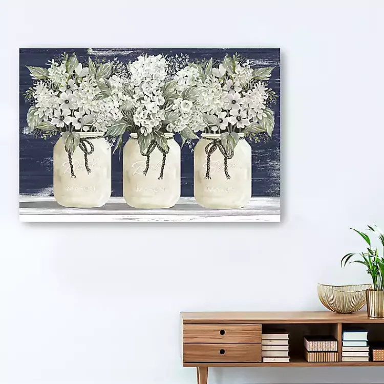 Canvas Art-Kirklands Home White Floral Trio Giclee Canvas Art Print