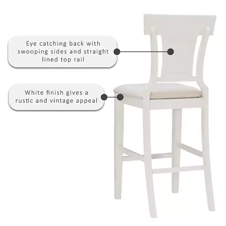 Bar Stools & Counter Height Stools-Kirklands Home Wood and Rattan Upholstered Bar Stool White