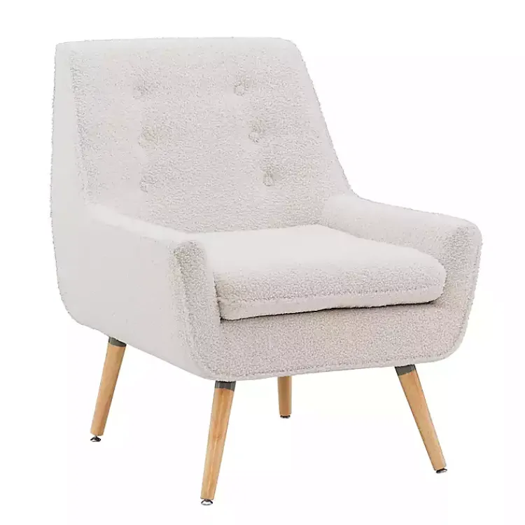 Accent Chairs-Kirklands Home Ivory Faux Sherpa Tufted Accent Chair White