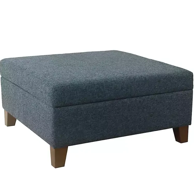 Benches & Ottomans-Kirklands Home Navy Upholstered Square Storage Ottoman Blue