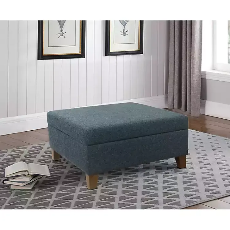 Benches & Ottomans-Kirklands Home Navy Upholstered Square Storage Ottoman Blue
