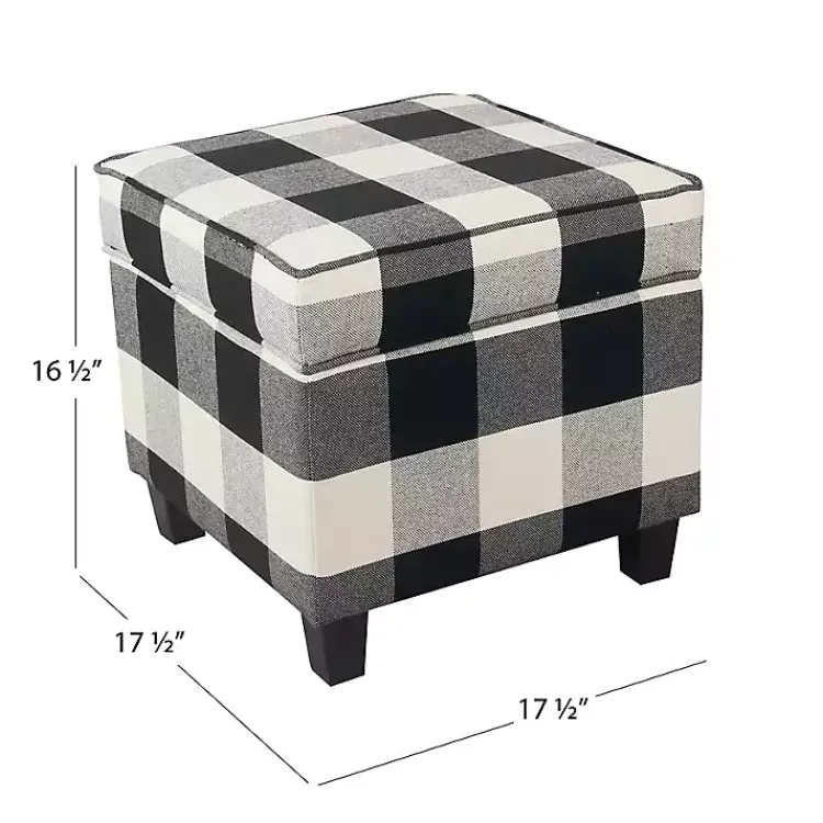 Benches & Ottomans-Kirklands Home Cream Buffalo Plaid Upholstered Storage Ottoman