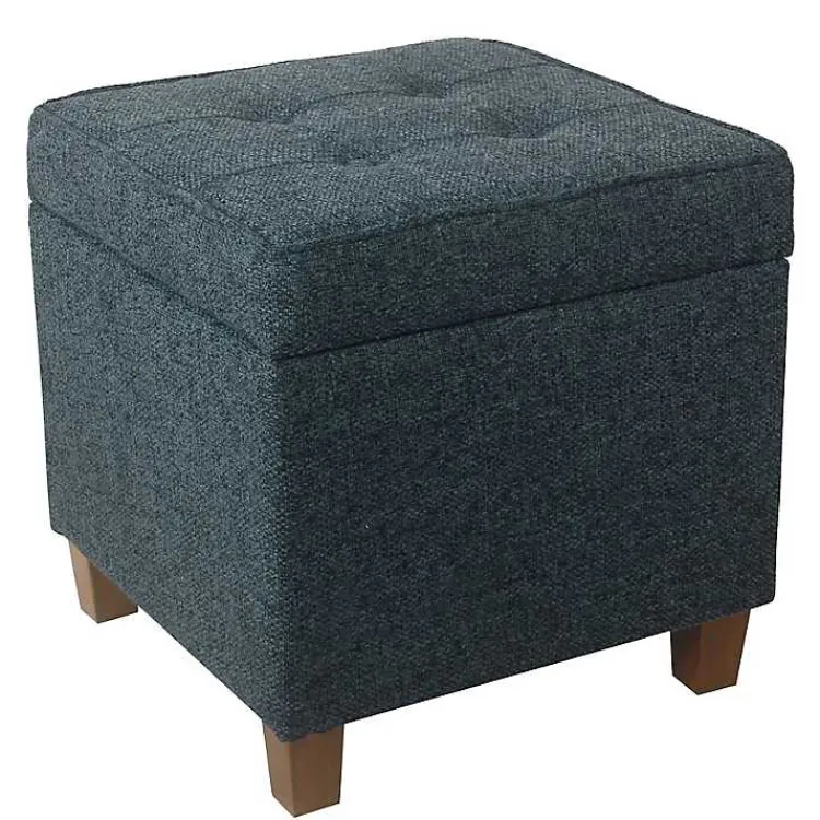 Benches & Ottomans-Kirklands Home Navy Tufted Upholstered Storage Ottoman Blue