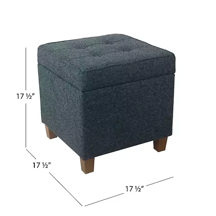 Benches & Ottomans-Kirklands Home Navy Tufted Upholstered Storage Ottoman Blue