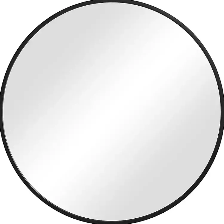 Framed Mirrors-Kirklands Home Round Matte Black Thin Frame Mirror