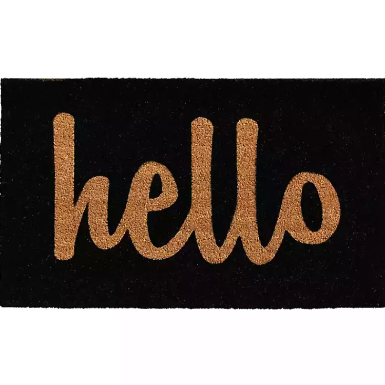 Doormats-Kirklands Home Black and Natural Coir Hello Doormat, 36x24 in.
