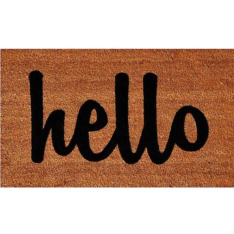 Doormats-Kirklands Home Natural and Black Coir Hello Doormat, 36x24 in.