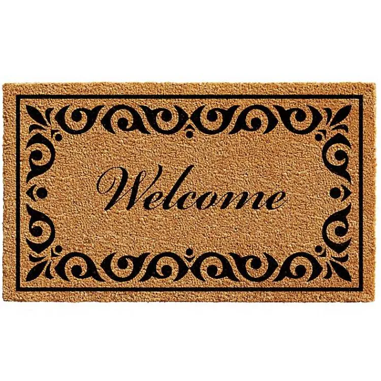 Doormats-Kirklands Home Tan and Black Scroll Welcome Doormat, 36x24 in.
