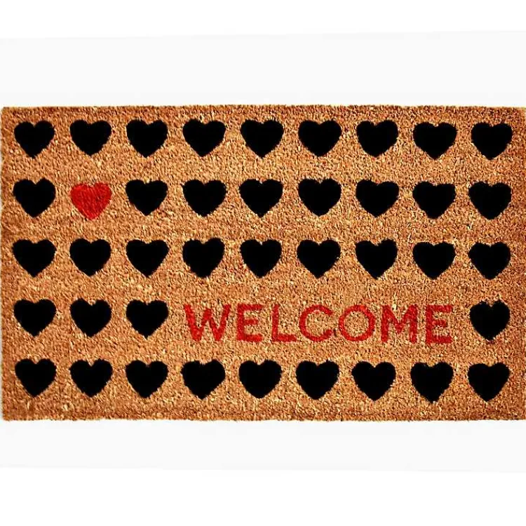 Doormats-Kirklands Home Tan and Black Welcome Heart Doormat