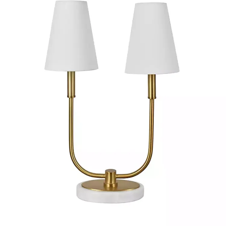 Table Lamps-Kirklands Home Marble and Gold Twin Shade Table Lamp White