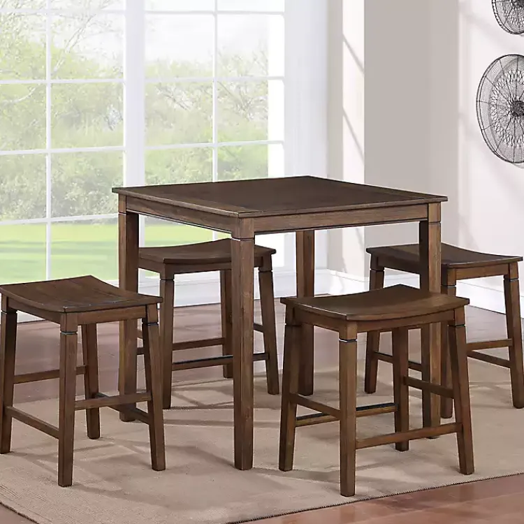 Dining Tables-Kirklands Home Wood Counter Stool 5-pc. Dining Set Brown