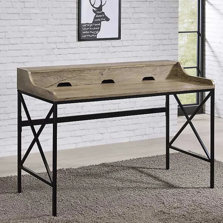 Office Furniture-Kirklands Home Gray Finish X Frame Wooden Hinged Top Desk