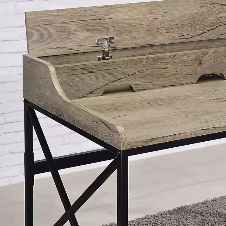 Office Furniture-Kirklands Home Gray Finish X Frame Wooden Hinged Top Desk