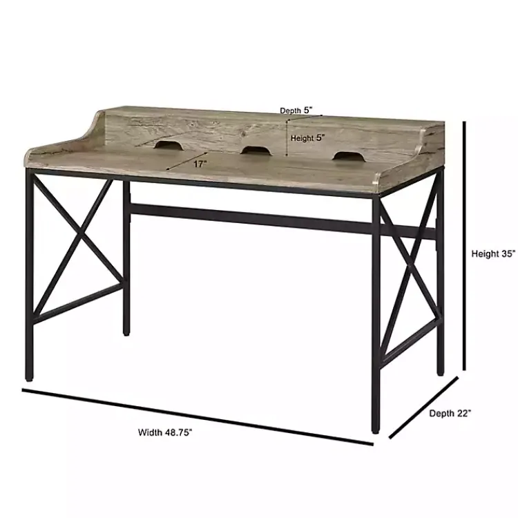 Office Furniture-Kirklands Home Gray Finish X Frame Wooden Hinged Top Desk