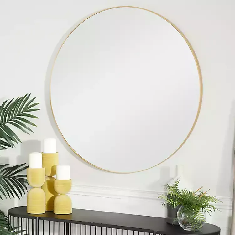 Decorative Mirrors-Kirklands Home Gold Wood Round Frame Mirror