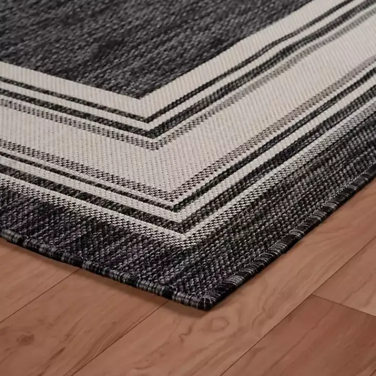 Outdoor Rugs-Kirklands Home Gray Striped Border Outdoor Area Rug, 7x9