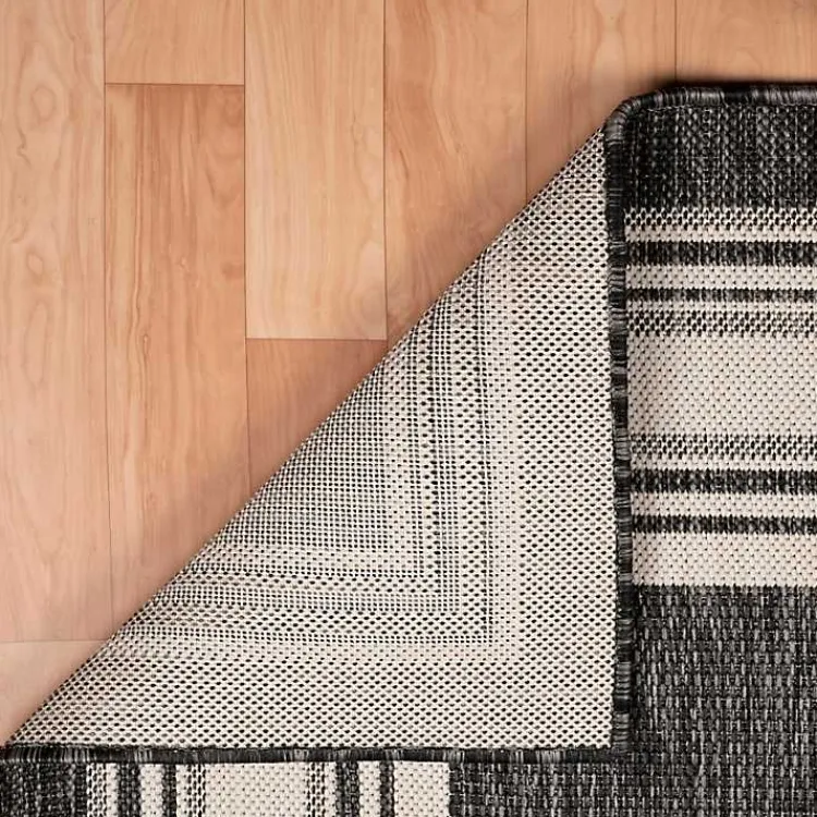Outdoor Rugs-Kirklands Home Gray Striped Border Outdoor Area Rug, 7x9