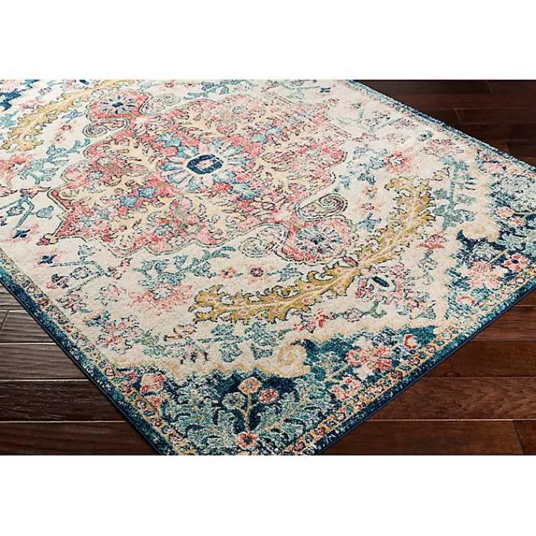 Area Rugs-Kirklands Home Pink and Blue Traditional Medallion Area Rug, 8x12