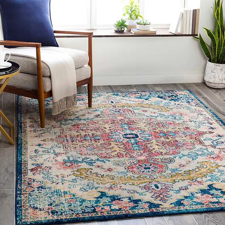 Area Rugs-Kirklands Home Pink and Blue Traditional Medallion Area Rug, 8x12