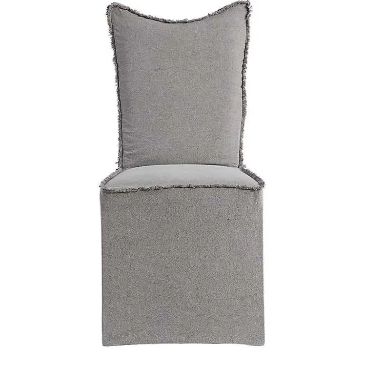Dining Chairs-Kirklands Home Stonewash Fringe Slipcover Dining Chairs, Set of 2 Gray