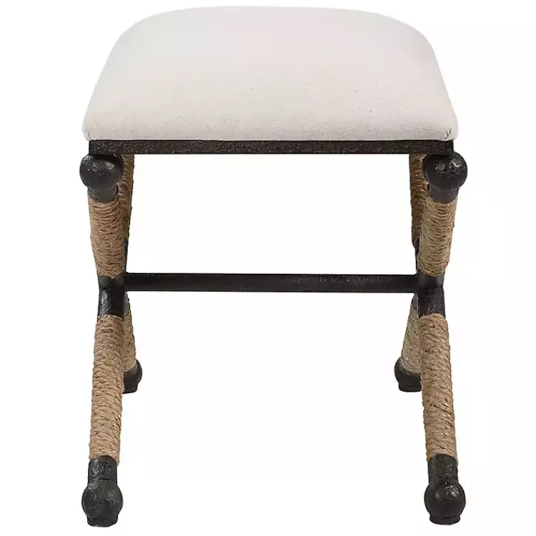 Benches & Ottomans-Kirklands Home Oatmeal Upholstered Wrapped Rope Frame Bench Ivory