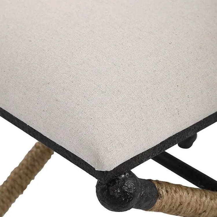 Benches & Ottomans-Kirklands Home Oatmeal Upholstered Wrapped Rope Frame Bench Ivory