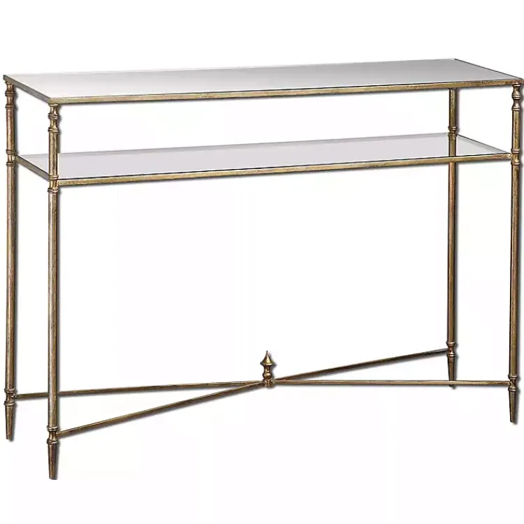 Console Tables-Kirklands Home Antique Mirror Top Console Table Gold