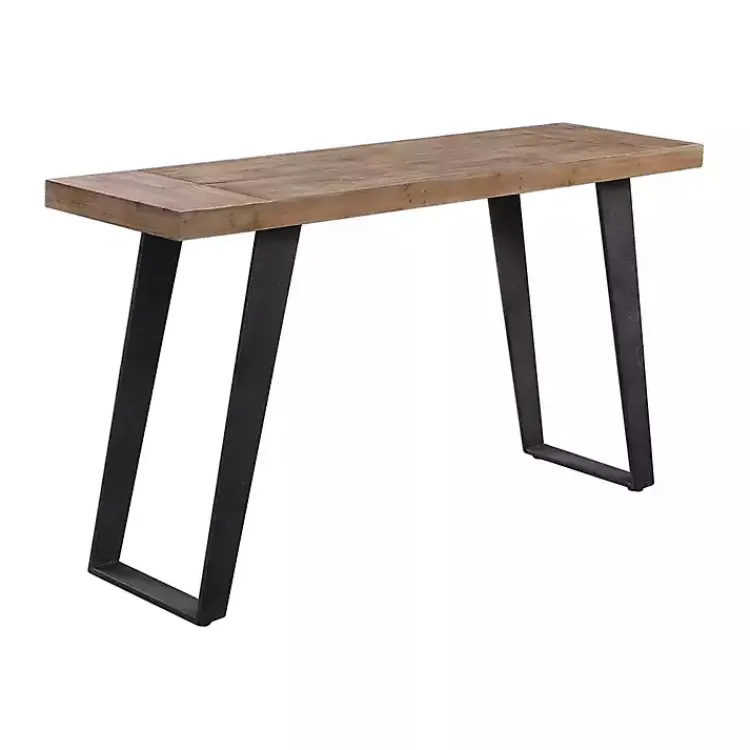 Console Tables-Kirklands Home Weathered Oak and Metal Console Table Tan