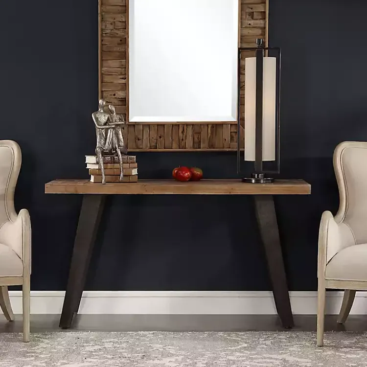 Console Tables-Kirklands Home Weathered Oak and Metal Console Table Tan