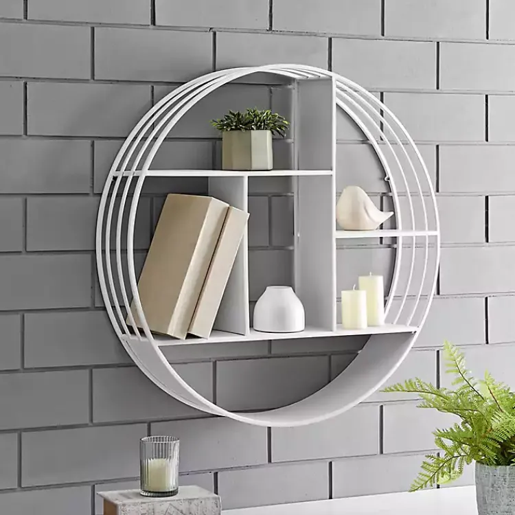 Shelves-Kirklands Home Metallic Metal Circular Frame Wall Shelf White