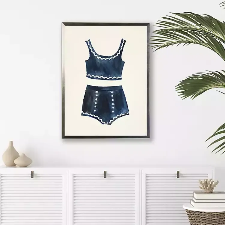 Framed Art-Kirklands Home Navy Two Piece Bathing Suit Framed Art Print