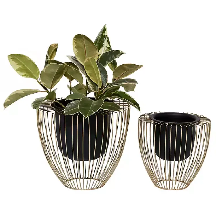 Planters-Kirklands Home Black and Gold Open Frame Planters, Set of 2